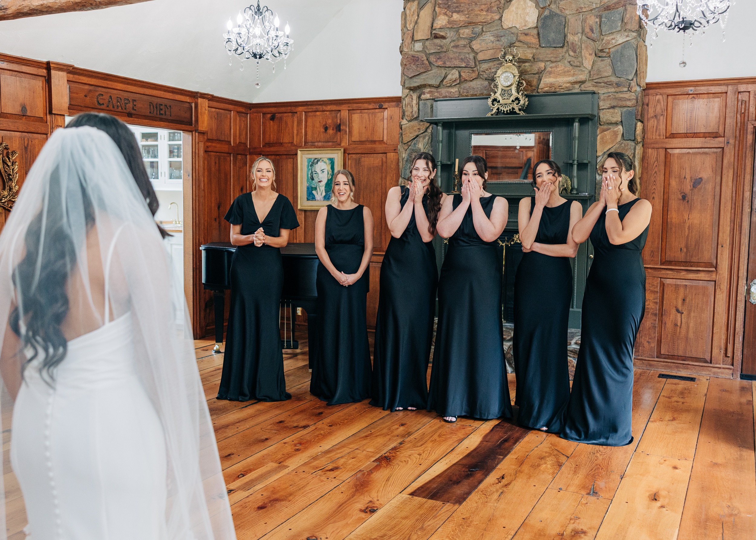 Bridesmaids react to seeing dress for first time