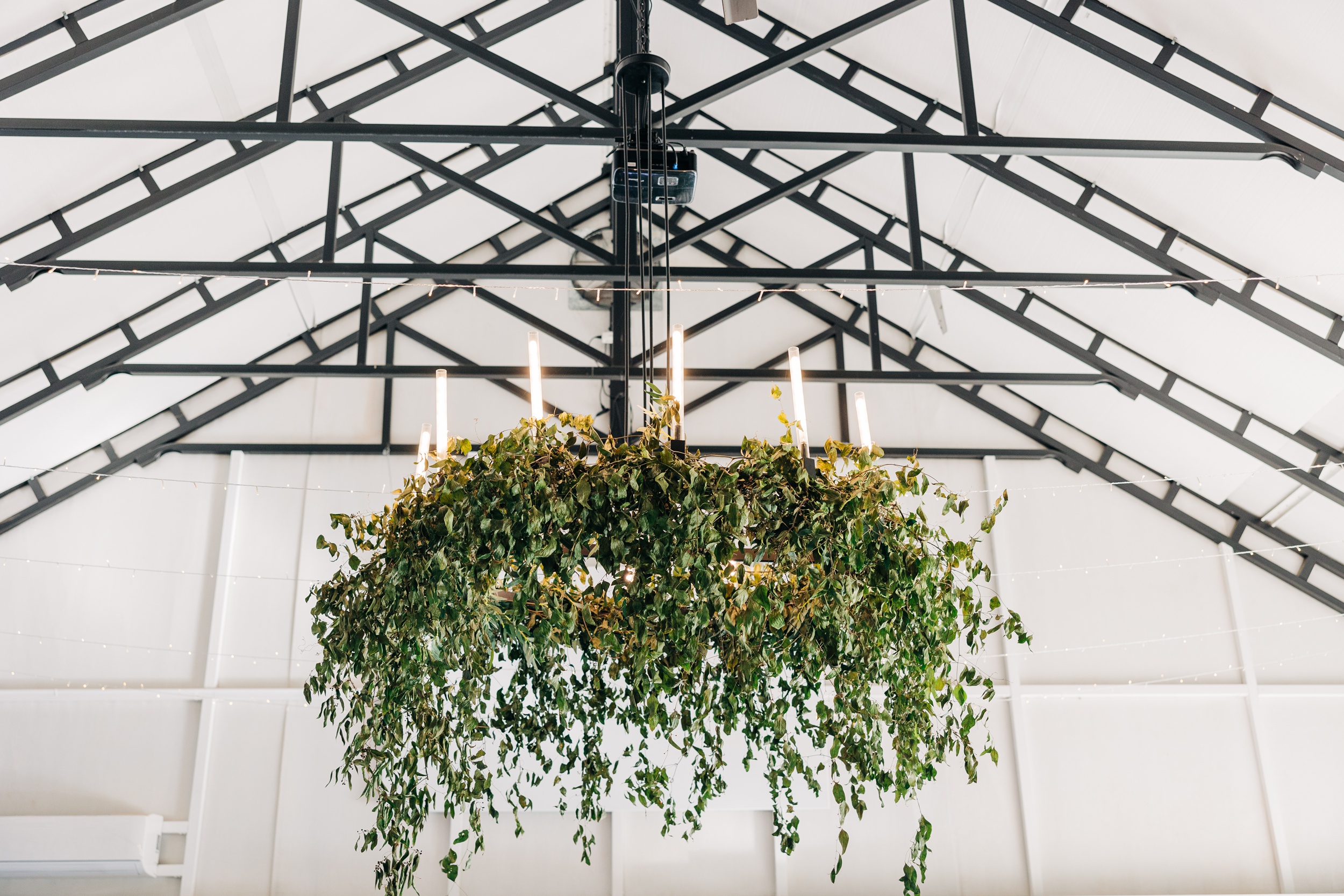 Details of a living chandelier at the splendor pond flower farm wedding venue